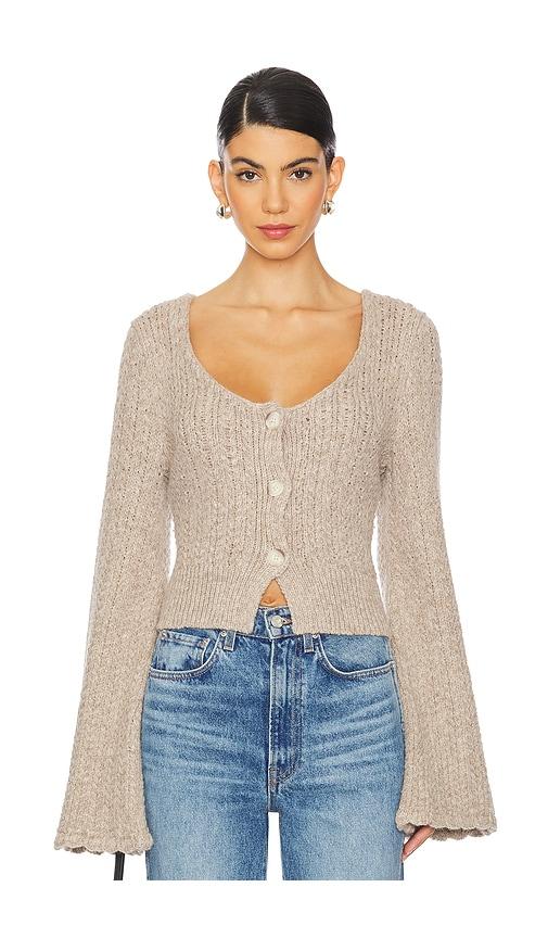 nation los angeles berenice round neck cardigan in cream.