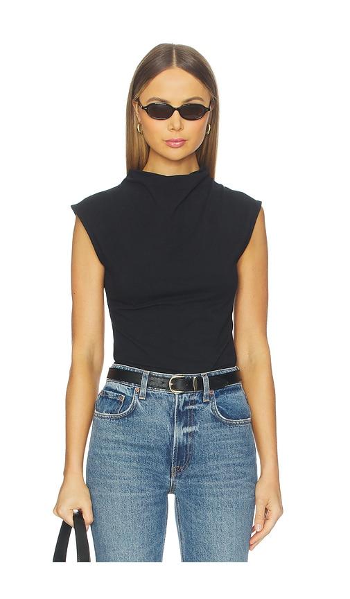 nation los angeles lulu mock neck top in black.
