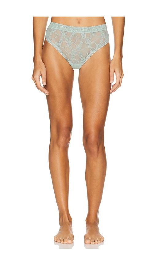 natori bliss allure one size lace thong in sage.