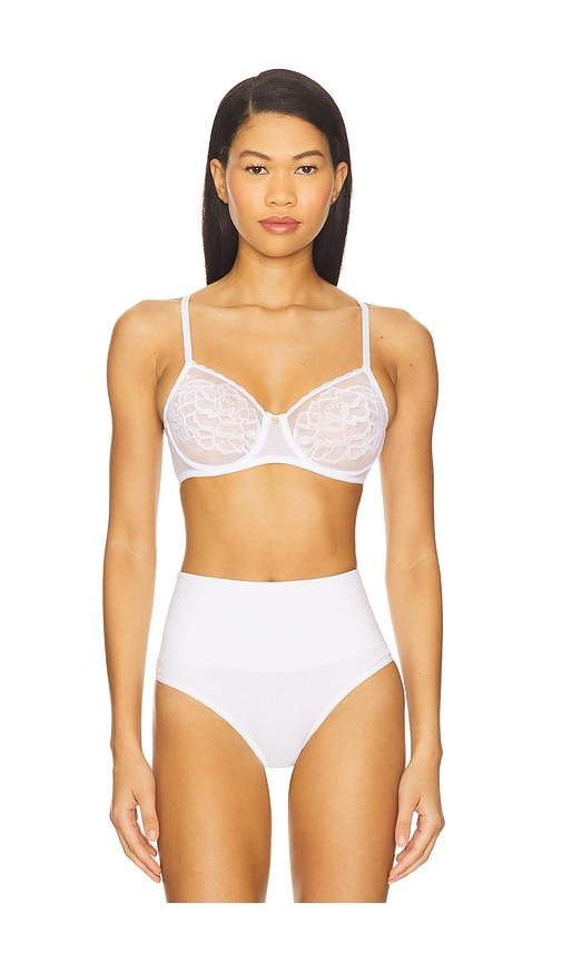 natori flora unlined balconette bra in white.