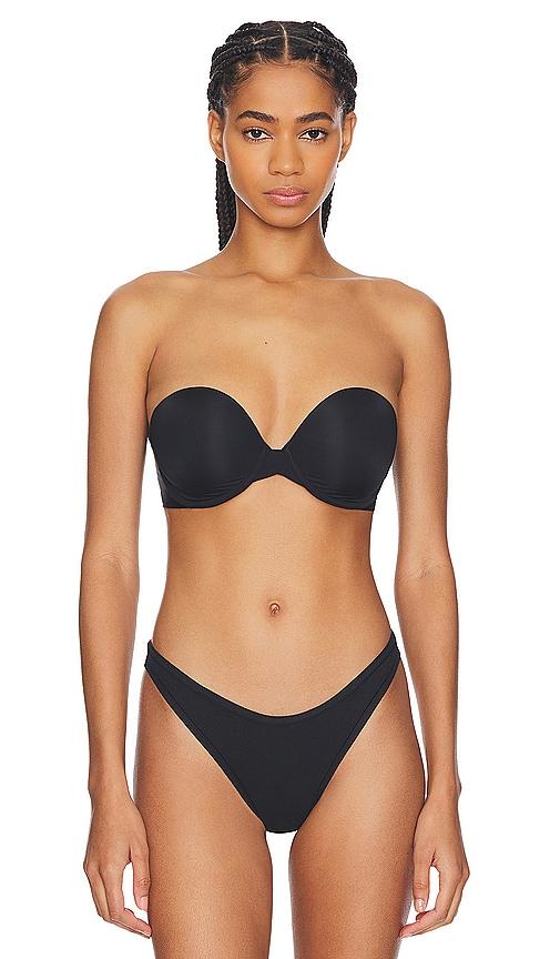 natori minimal strapless contour bra in black.