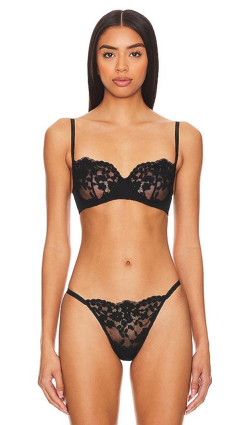 natori plush romance balconette bra in black.