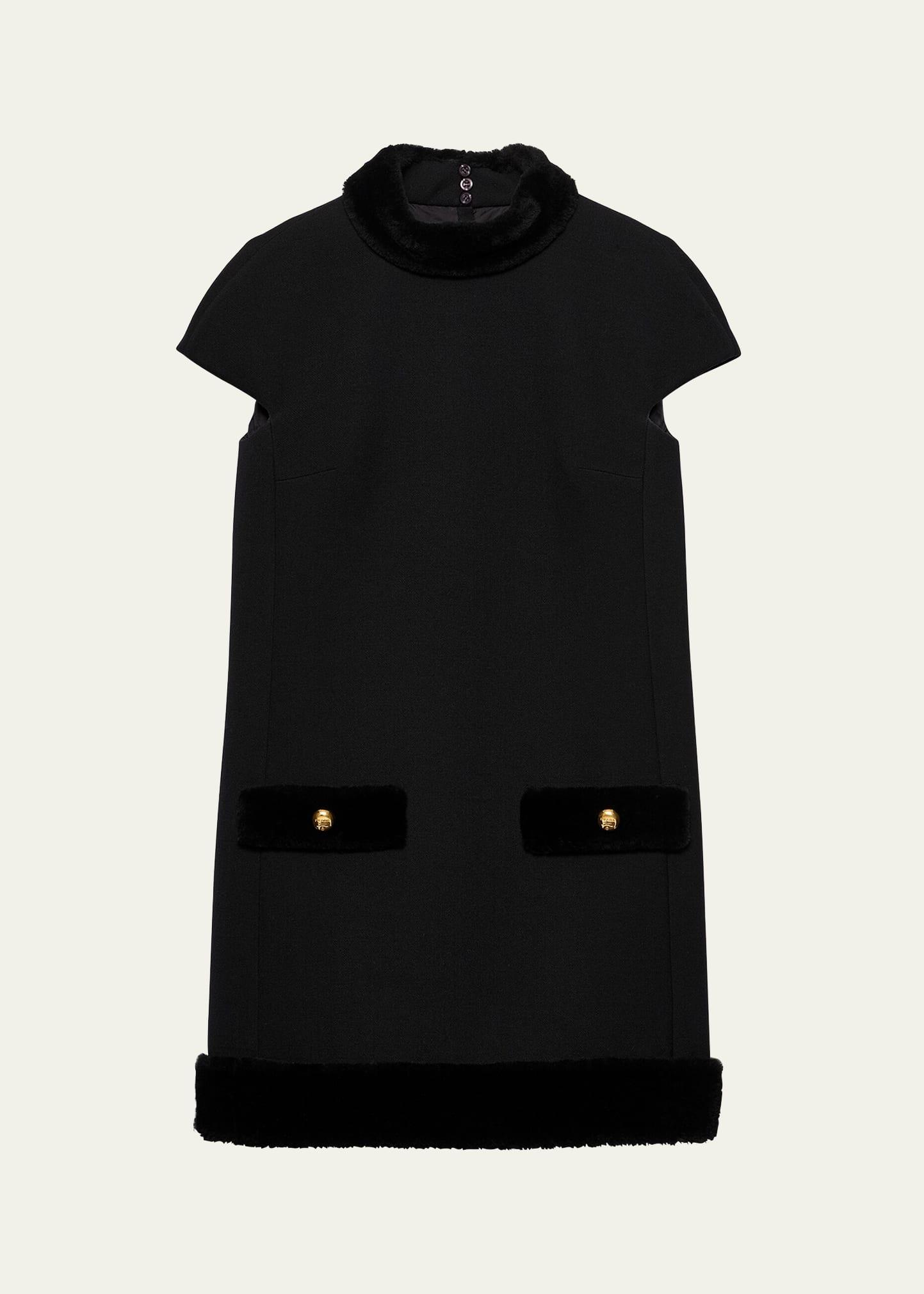natte short sleeve shearling-trim mini dress