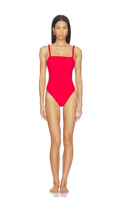 nau bikinis braided low back one piece in red.