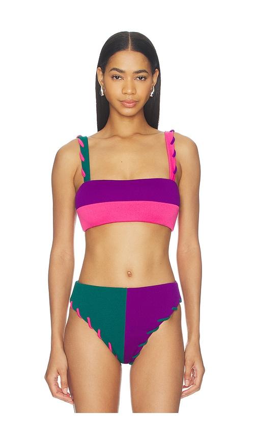 nau bikinis contour colorblock bikini top in purple,green.