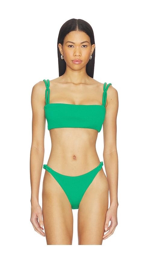 nau bikinis link strap bikini top in green.