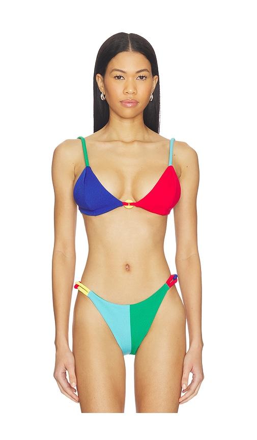 nau bikinis link strap triangle bikini top in red,blue.
