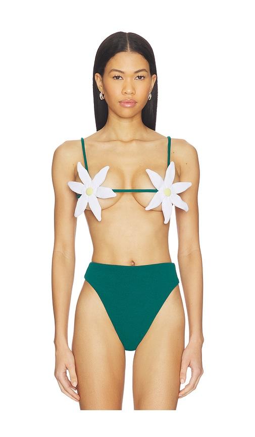 nau bikinis petal bikini top in white,dark green.