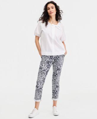 nautica bow trim top floral print pants