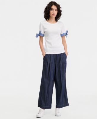 nautica tie cuff top wide leg pants