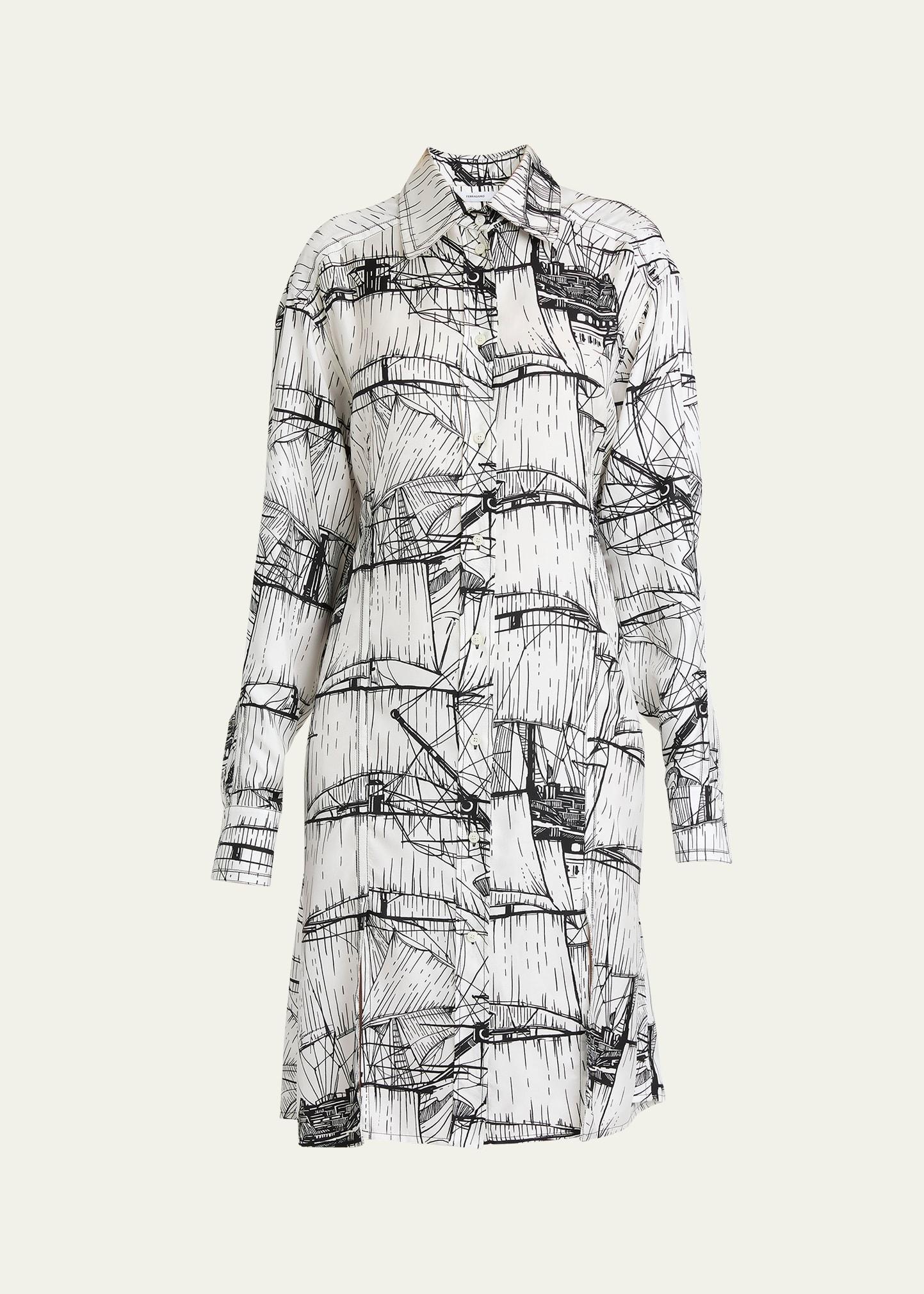 nautical printed silk shirtdress