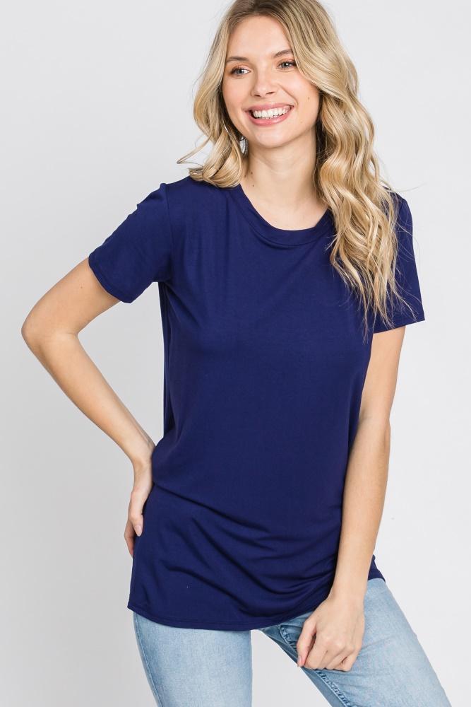 navy basic short sleeve top