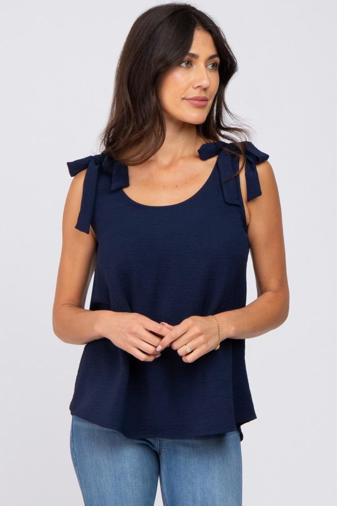 navy blue shoulder bow tank top