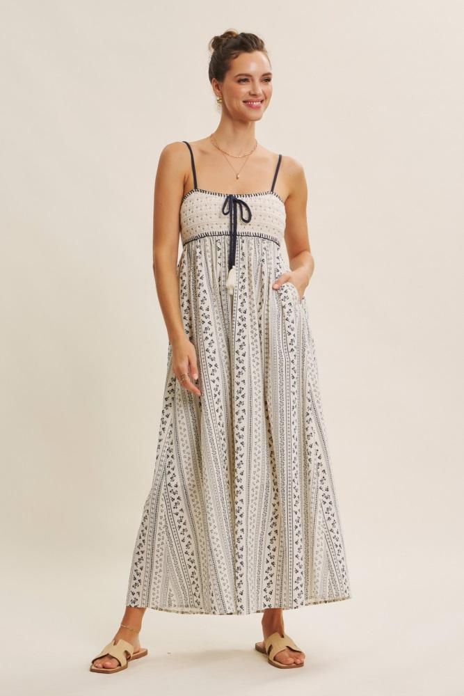 navy bohemian dream crochet cotton maxi dress