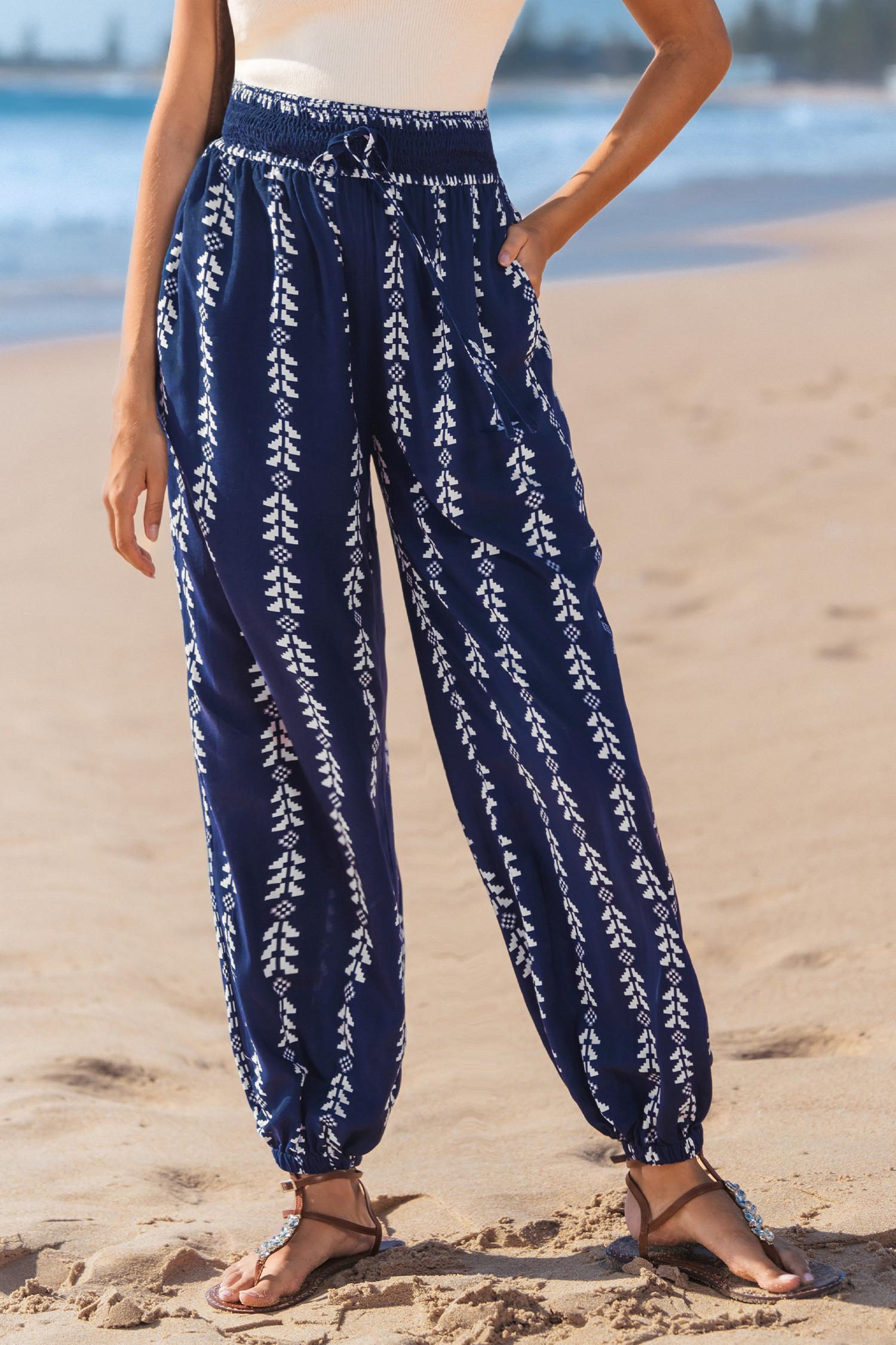 navy boho tapered cover-up pants - l