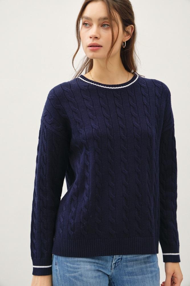 navy chunky cable knit sweater