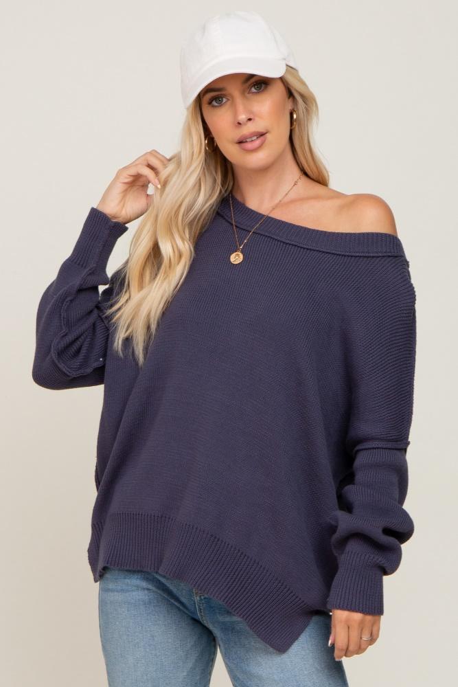 navy exposed seam side slit sweater
