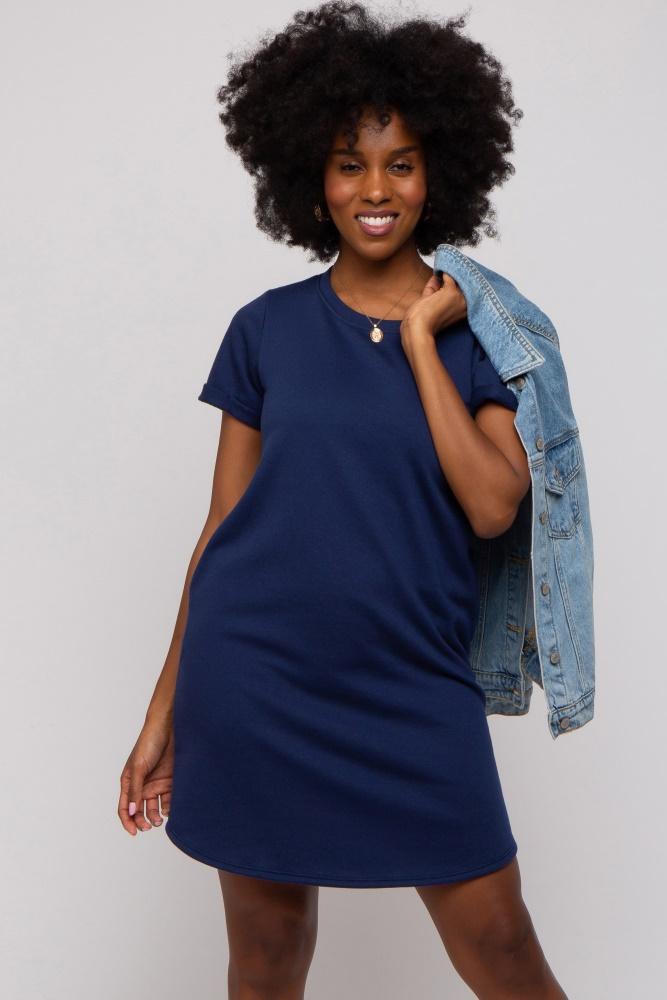 navy french terry cuffed short sleeve dress