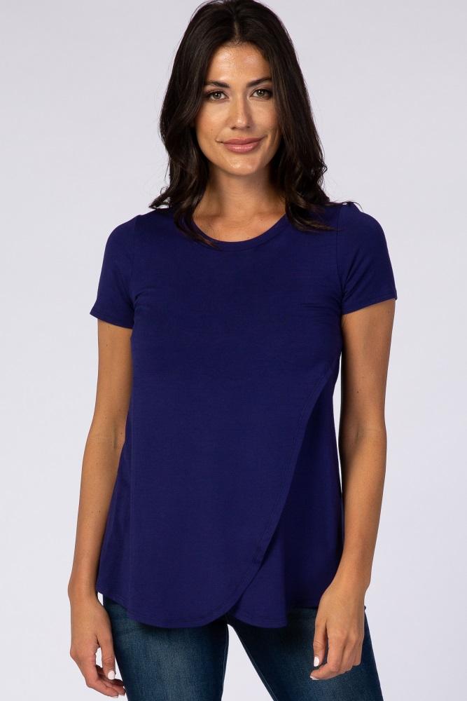 navy layered wrap front nursing top