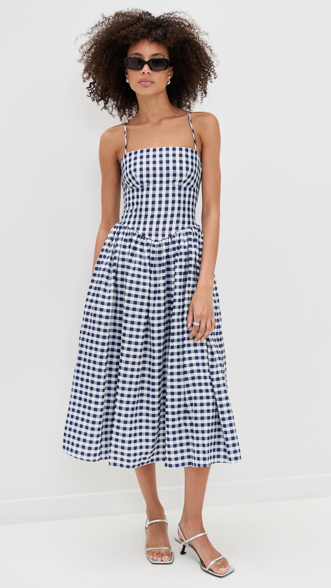 navy printed taffeta midi dress