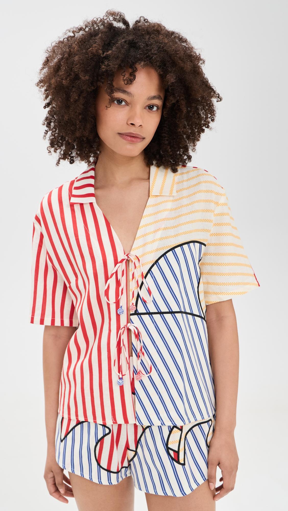 navy stripes off-white blouse
