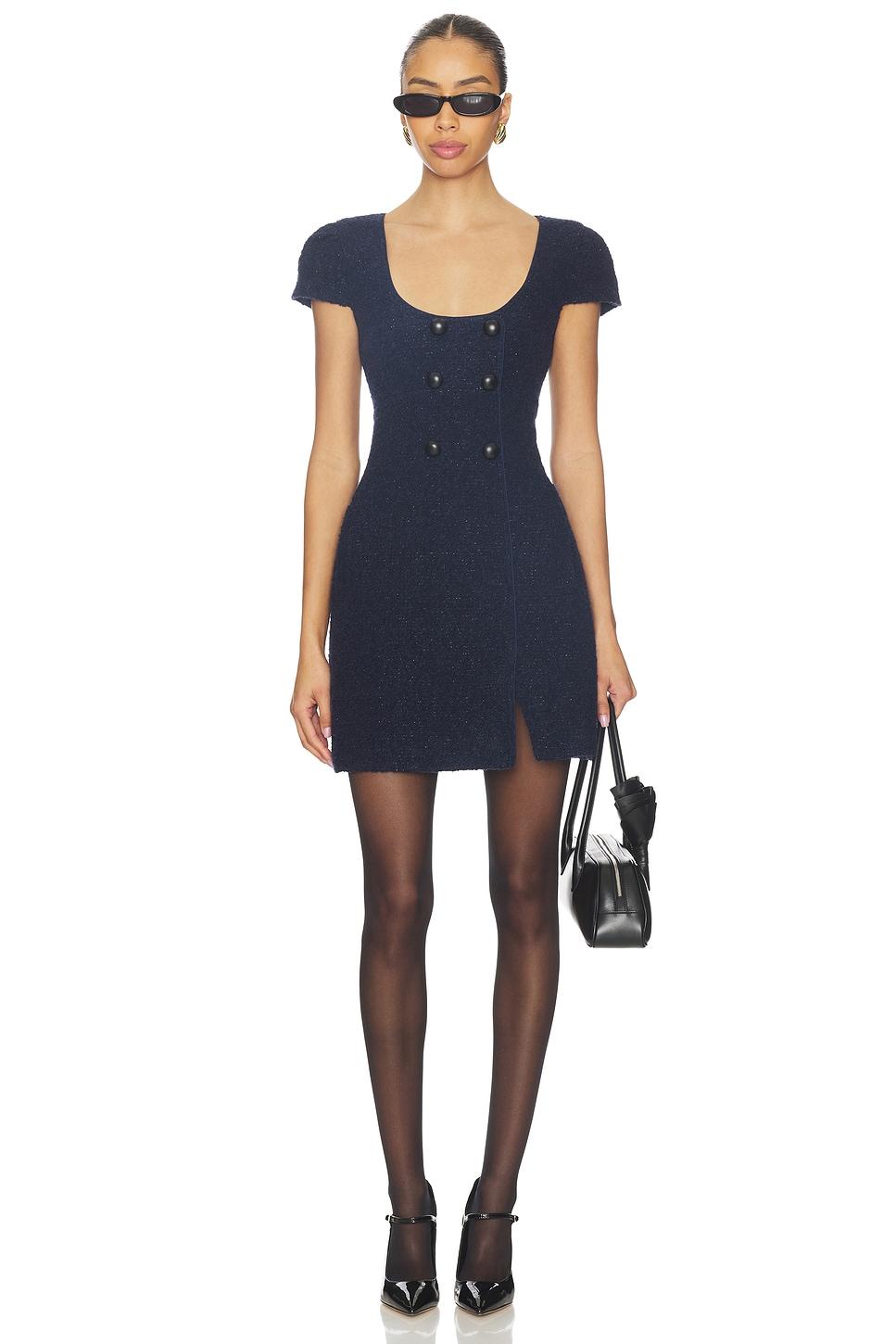 navy textured boucle mini dress