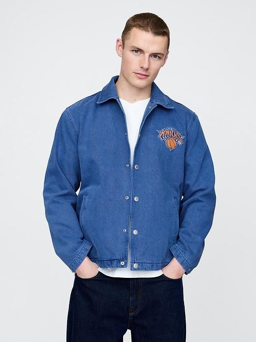 nba new york knicks logo denim coaches jacket