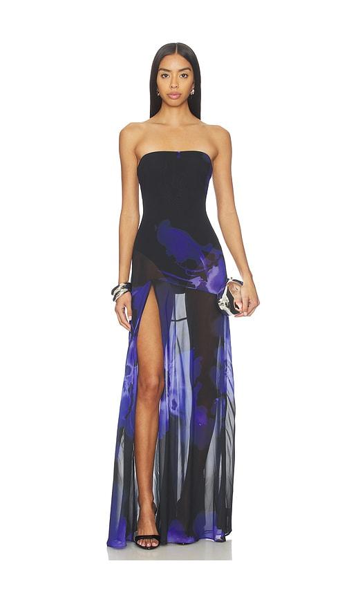 nbd adeliza maxi dress in black,blue.