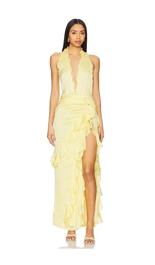nbd celenia maxi dress in yellow.