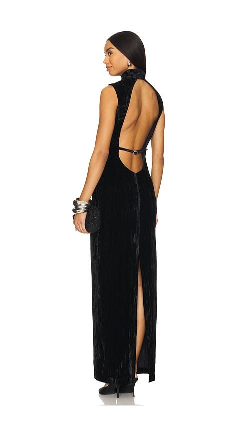nbd crinkled velvet backless dress in black.