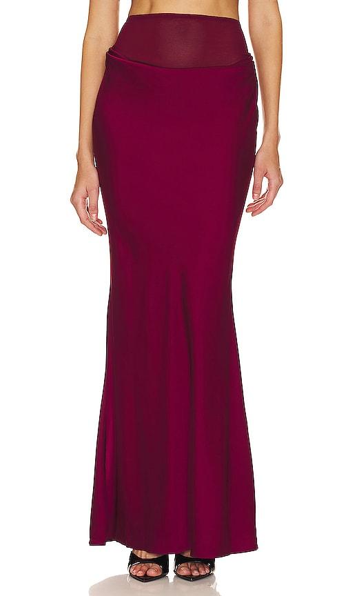 nbd eleni maxi skirt in burgundy.