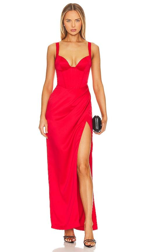 nbd elodie maxi dress in red.