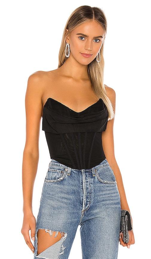 nbd hailee bustier top in black.