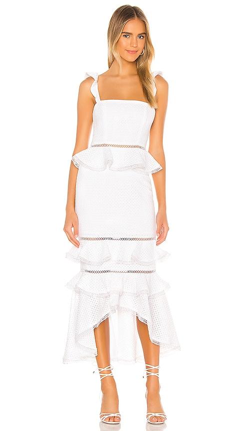 nbd haze midi dress in white.