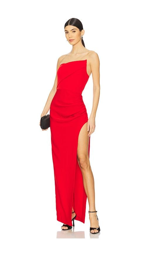 nbd ilda maxi dress in red.