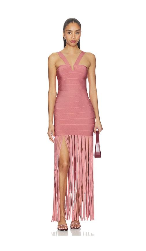 nbd jaeke fringe maxi dress in pink.