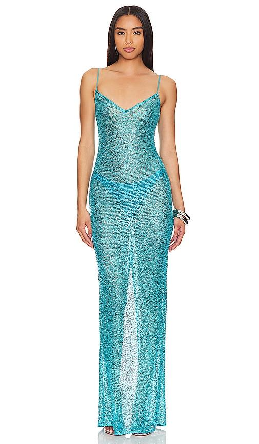 nbd leighan gown in blue.