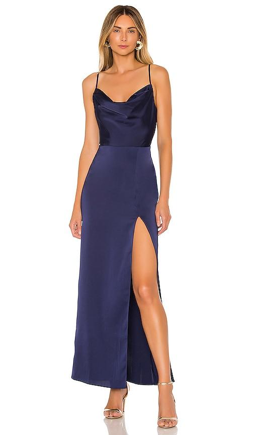 nbd lila gown in navy.