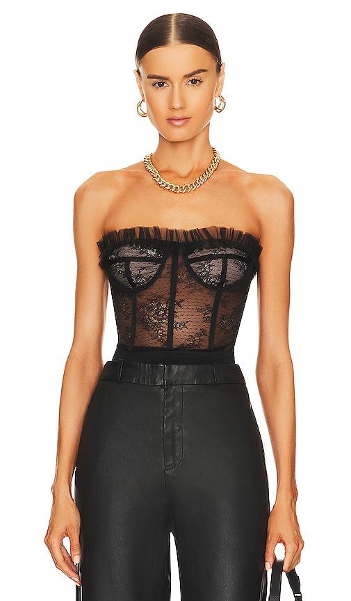 nbd maren corset top in black.