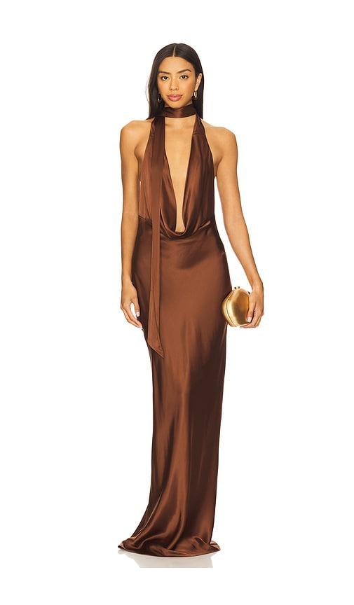 nbd naila gown in brown.