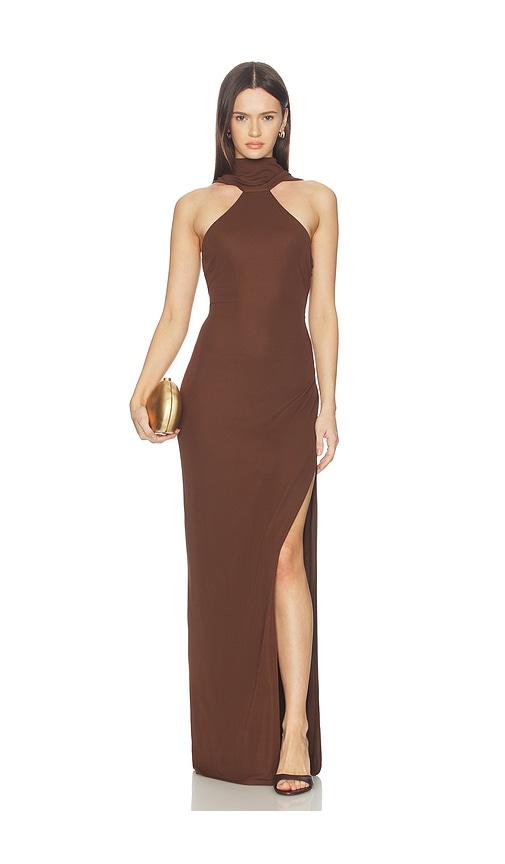 nbd renata gown in brown.