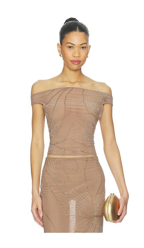 nbd tanuja top in taupe.