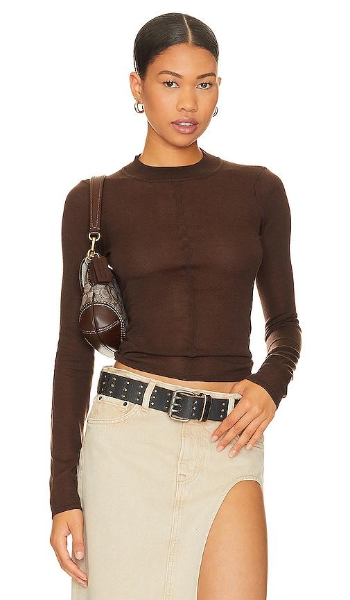 nbd tayla crew neck pullover in chocolate.