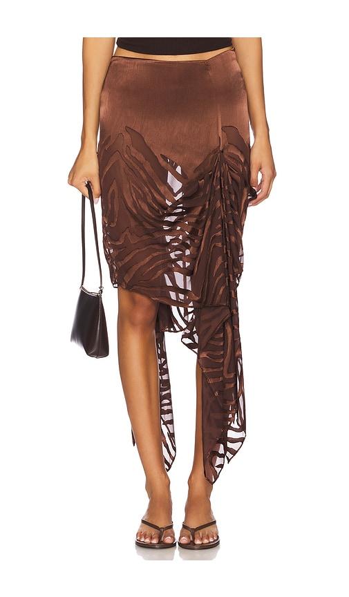 nbd the amren midi skirt in chocolate.