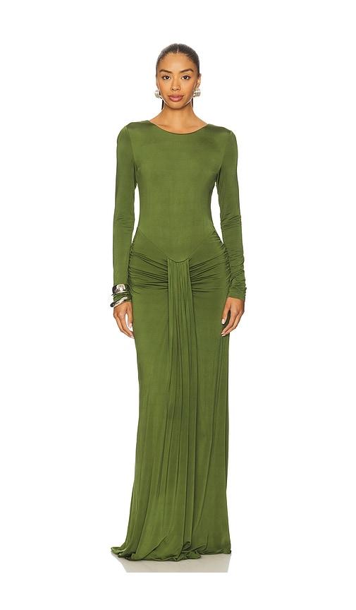 nbd the heena gown in olive.