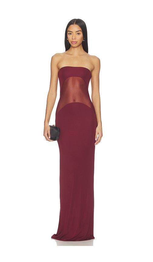 nbd the sadira maxi dress in burgundy.
