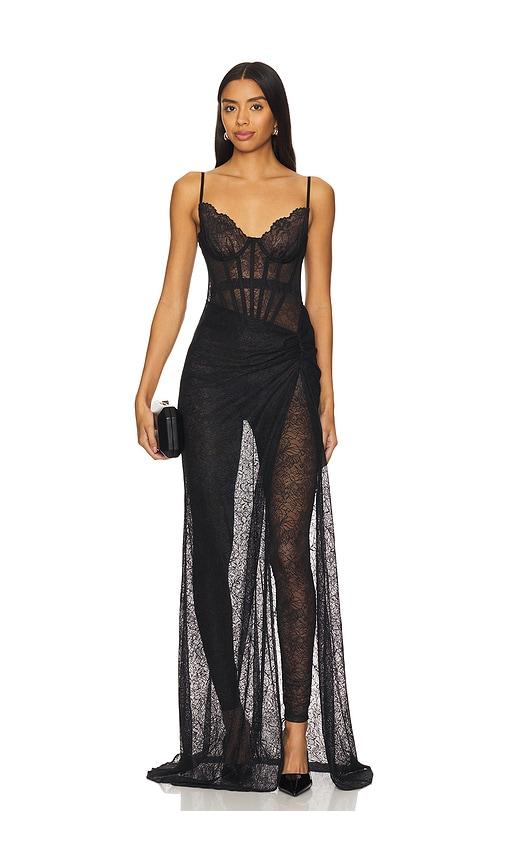 nbd veronica jumpsuit gown in black.