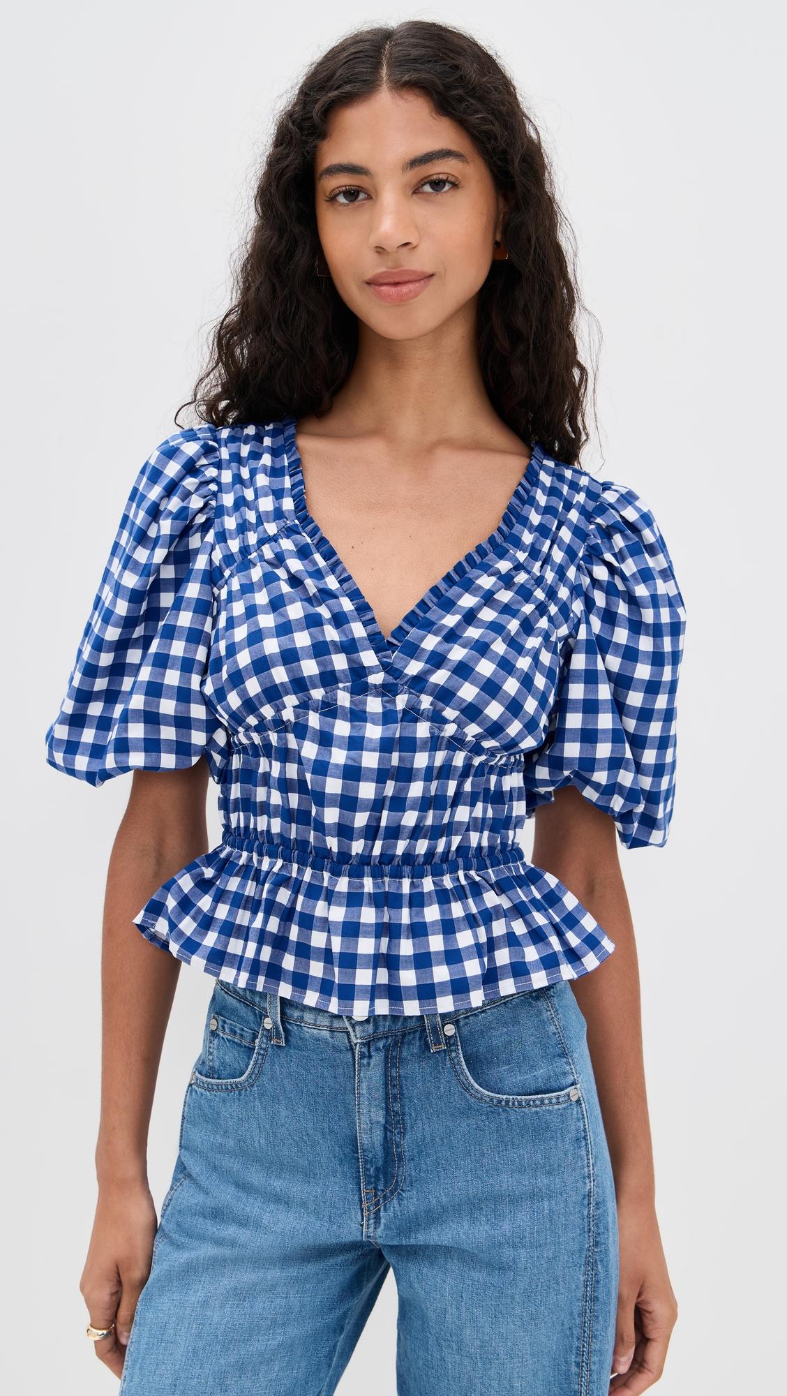 neci gingham v neck top
