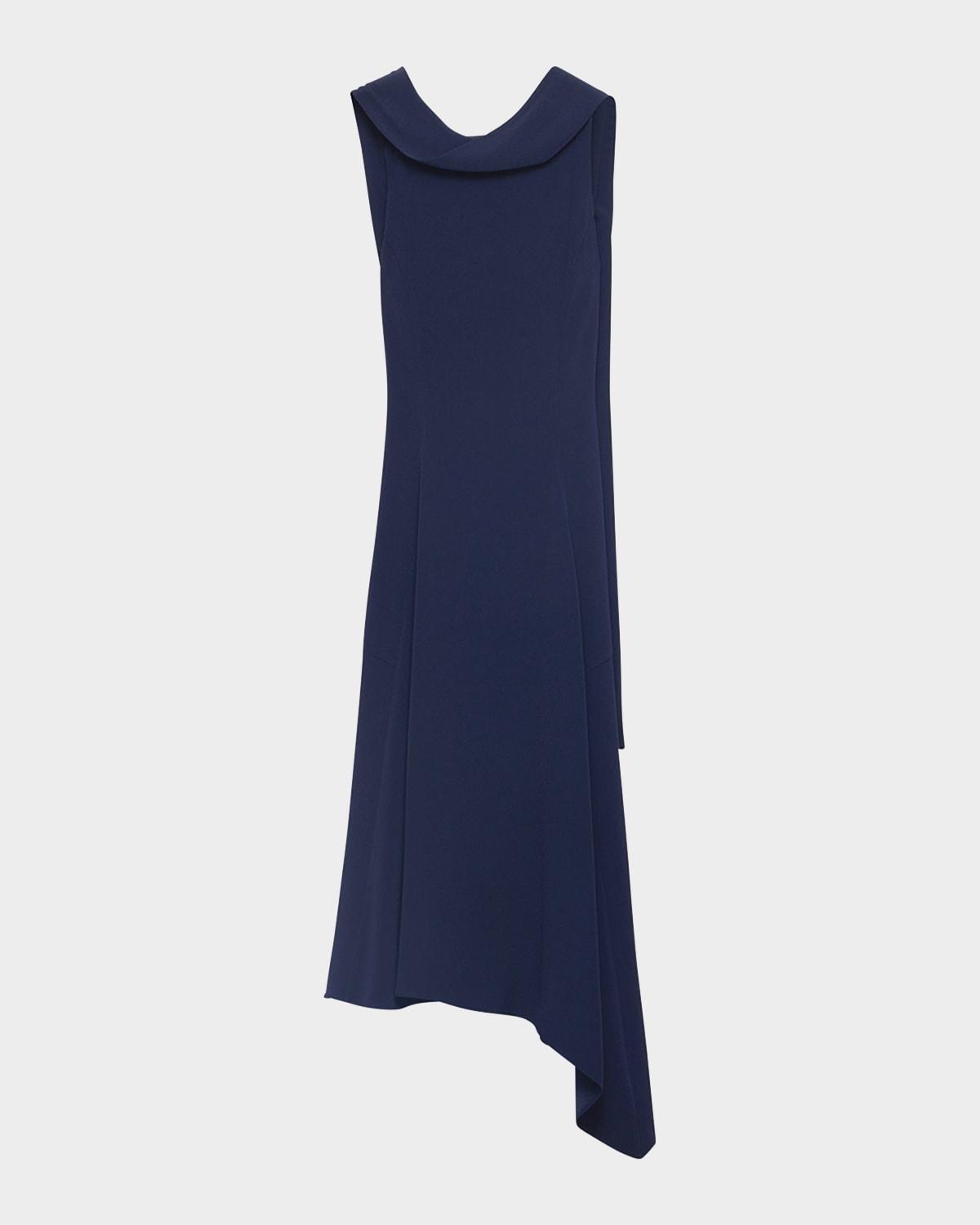 neck-scarf backless cady crepe midi dress