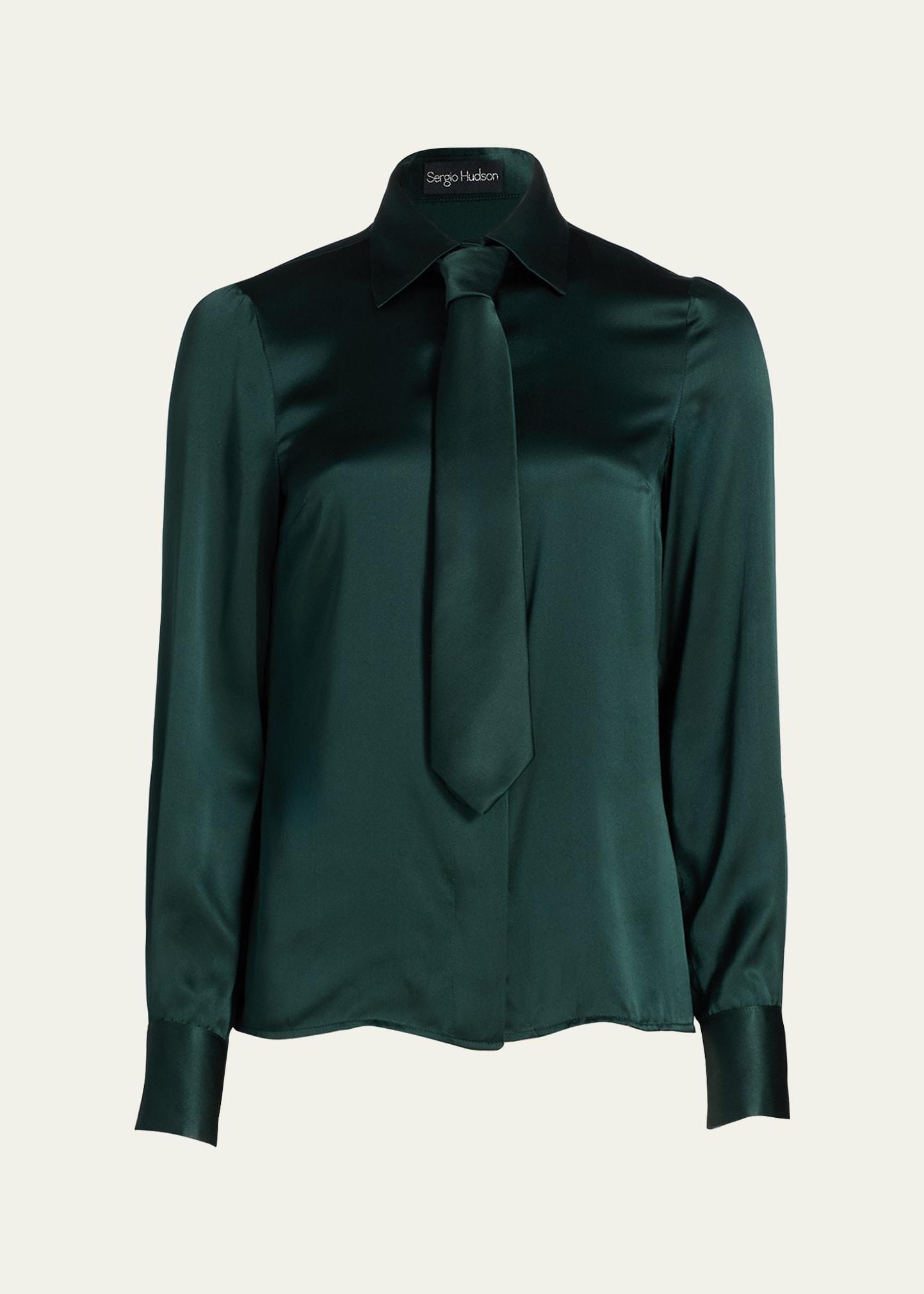 neck-tie button-front blouse